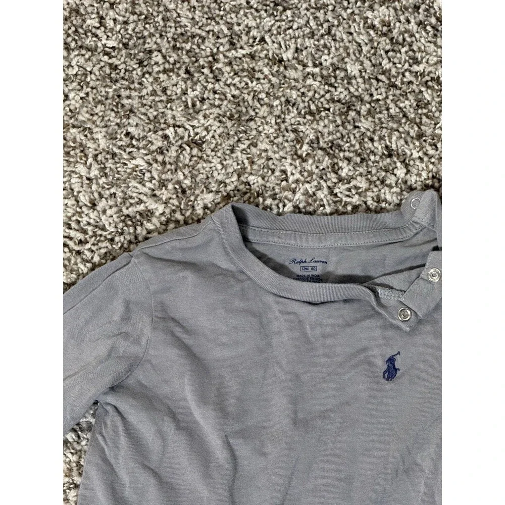 Ralph Lauren Baby Shirt 12M Gray Long Sleeve Polo Logo Excellent Condition